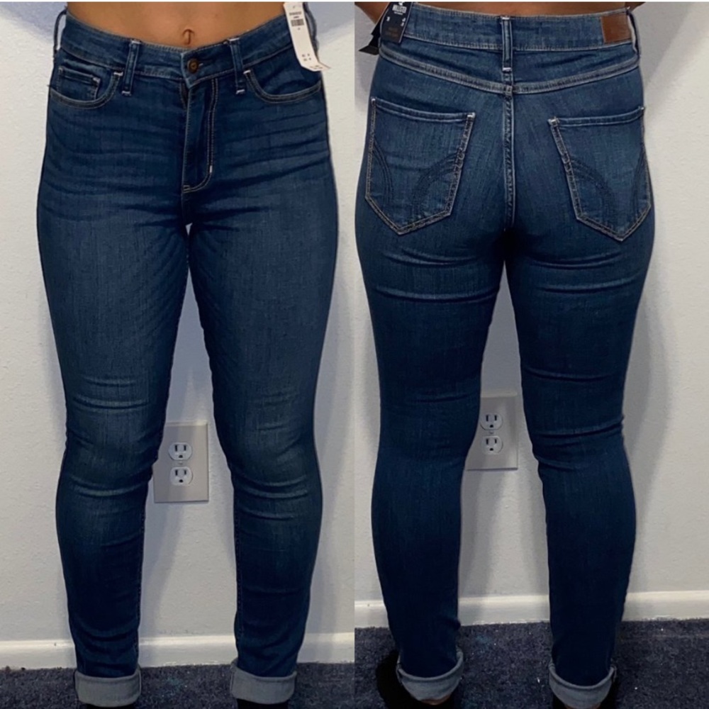 brand new hollister high rise blue skinny jeans